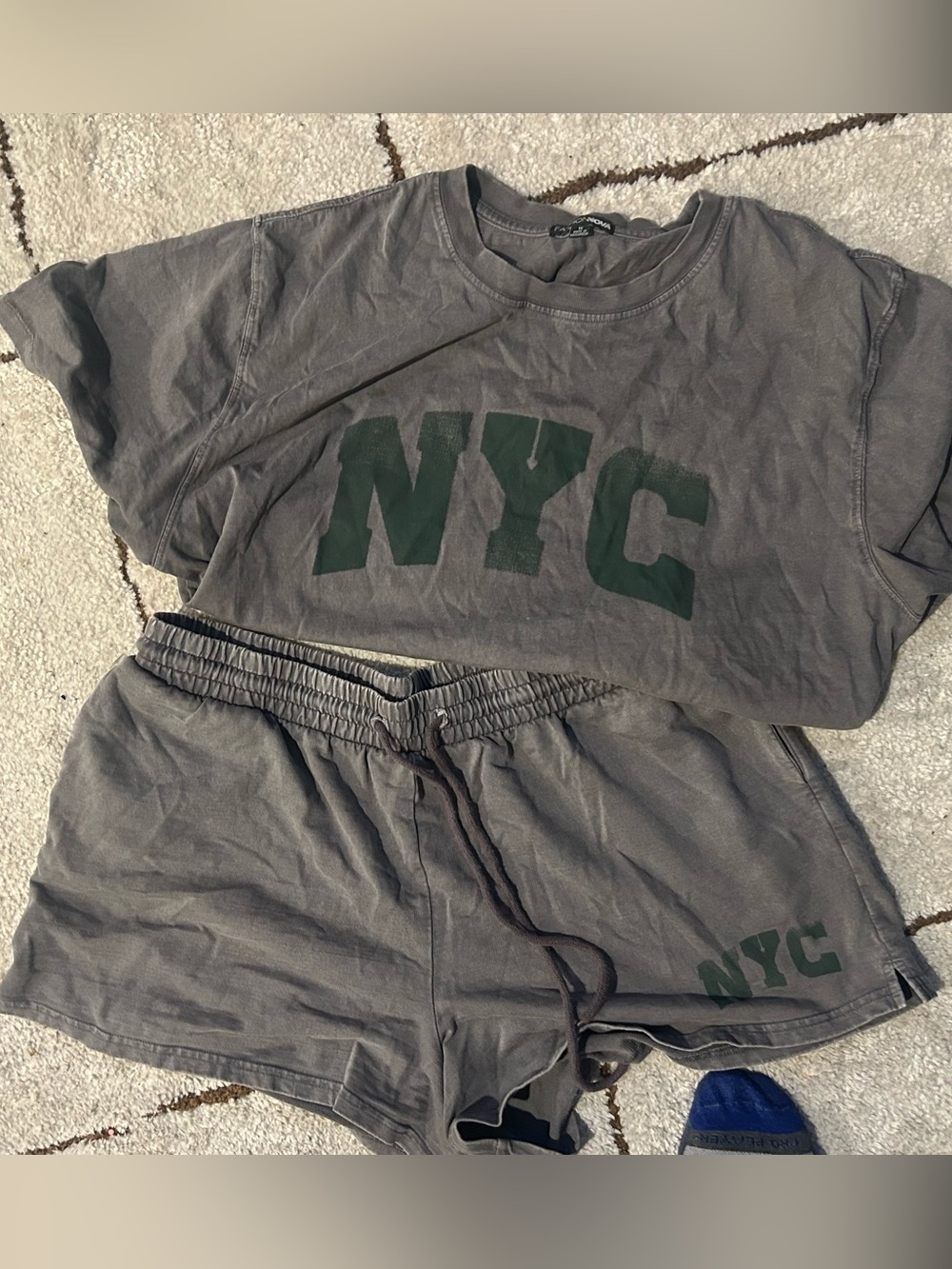 Womens Gray NYC Cotton Drawstring Short set